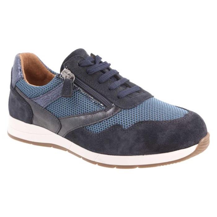Women's Wide Fit DB Ava Lace Up Trainers in Black Leather / Gold Mesh - Image 1