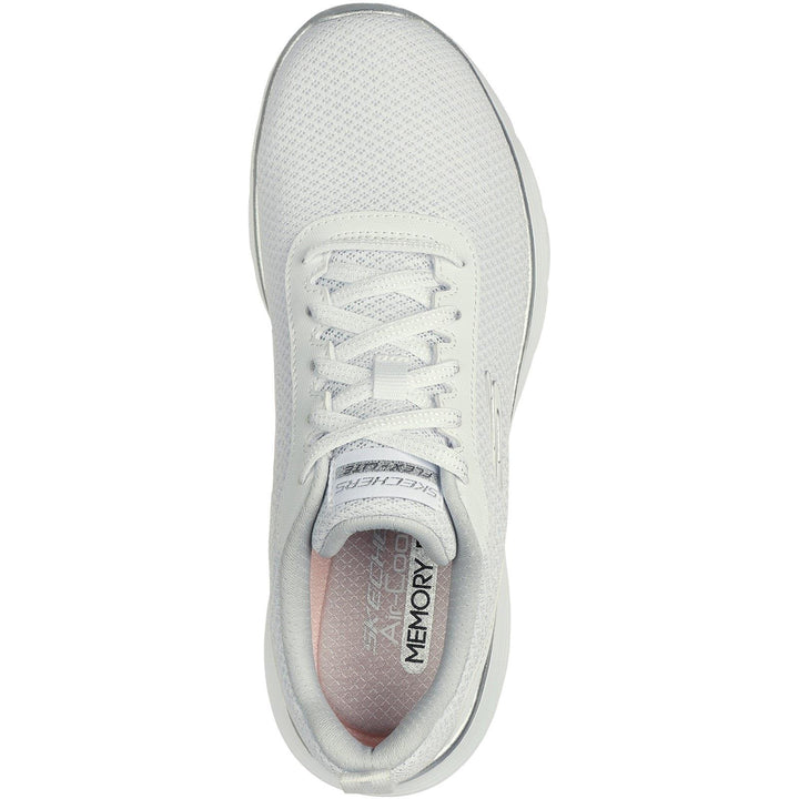 Womens Wide Fit Skechers 150206 Flex Appeal 5.0 Uptake Trainers in White/Silver - Image 1
