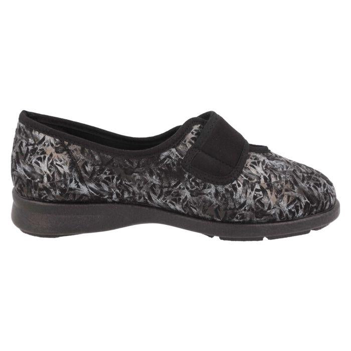 Women's Wide Fit DB Lavender Slippers in Blue Floral Stretch Textile - Image 1