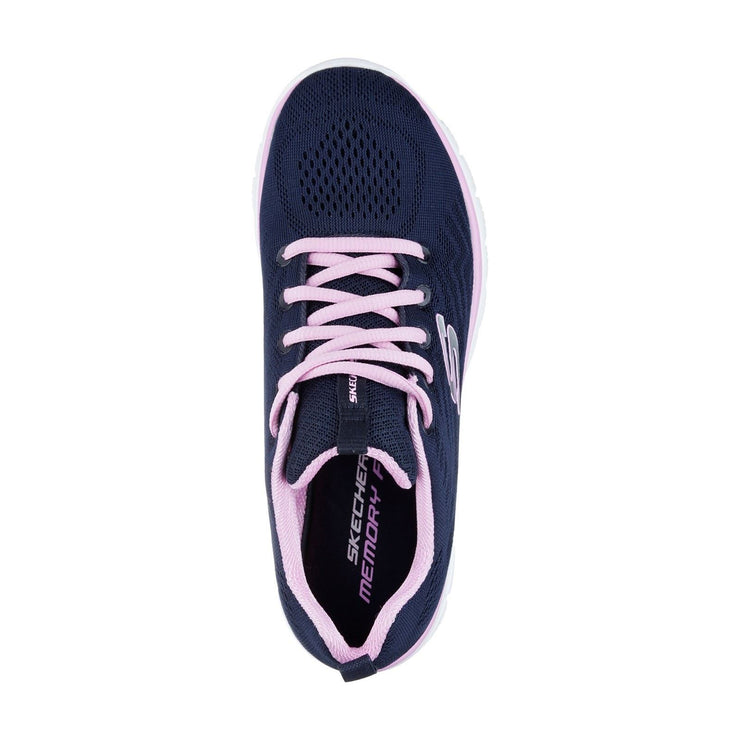 Women's Wide Fit Skechers 12615  Graceful Get Connected Sports Trainers - Navy/Pink