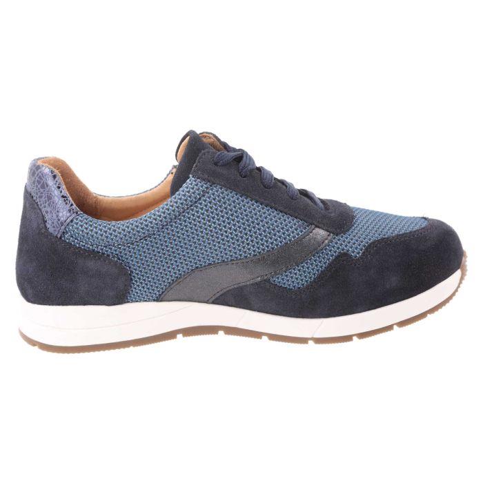 Women's Wide Fit DB Ava Lace Up Trainers in Black Leather / Gold Mesh - Image 1
