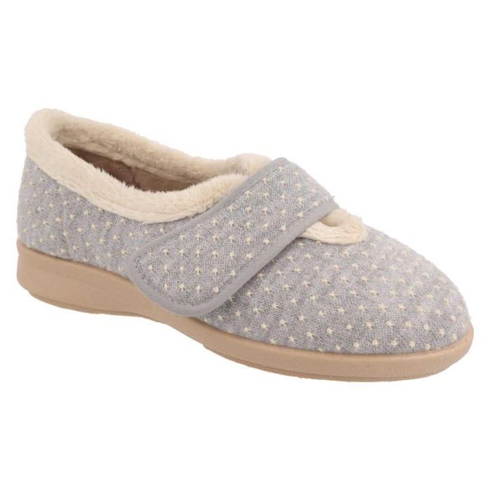 Women's Wide Fit DB Snowdrop Slippers in Rose Star Stitched Textile - Image 1