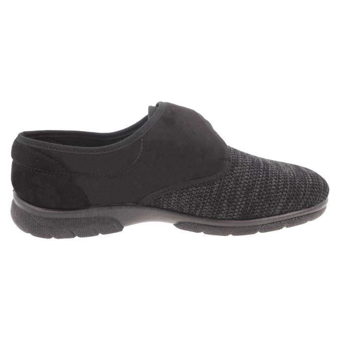 Men's Wide Fit DB Orson Velcro Slippers in Black Stretch / Black Suedette - Image 4