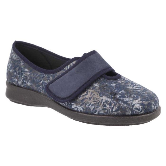Women's Wide Fit DB Lavender Slippers in Blue Floral Stretch Textile - Image 1