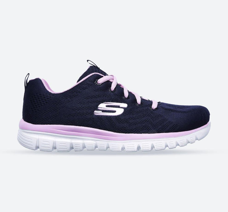 Women's Wide Fit Skechers 12615  Graceful Get Connected Sports Trainers - Navy/Pink