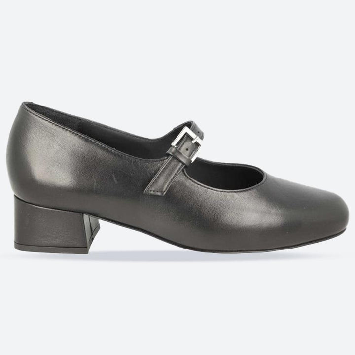 Women's Wide Fit DB Sirius Court Shoes in Black Leather - Image 1