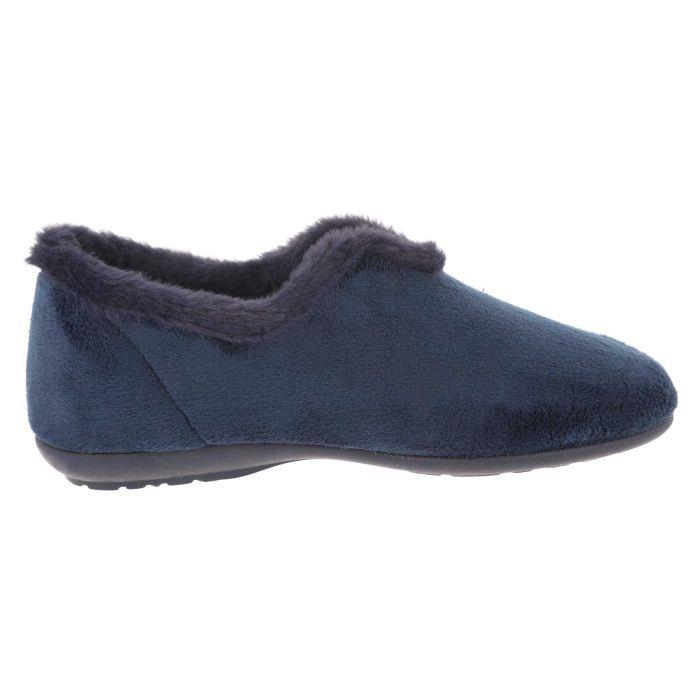 Women's Wide Fit DB Faye Slip on Slippers in Navy Velour - Image 3