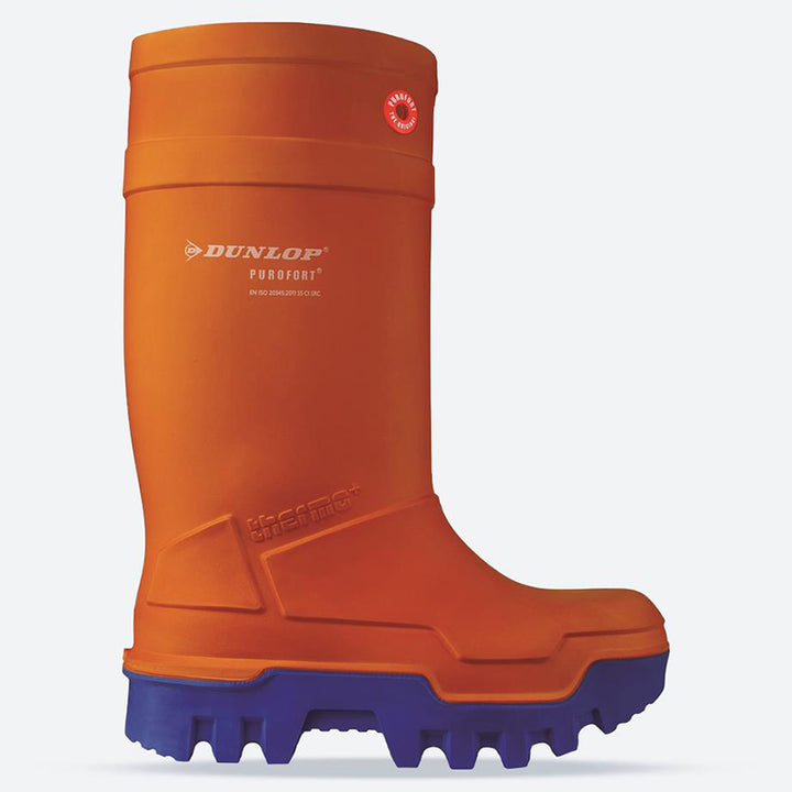Women's Wide Fit Dunlop Purofort Thermo Full Safety Wellington Boots in Orange - Image 1