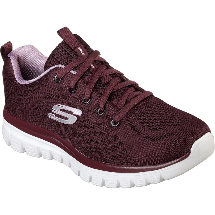 Women's Wide Fit Skechers 12615  Graceful Get Connected Sports Trainers - Wine