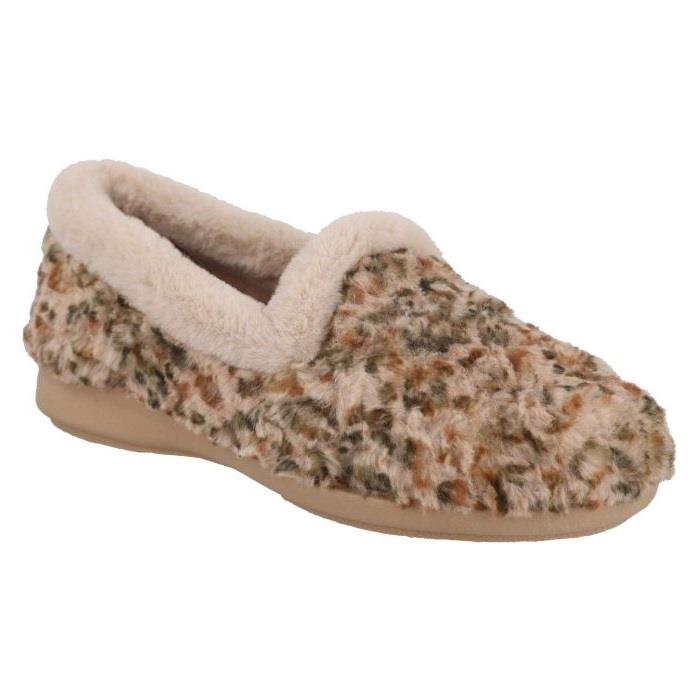 Women's Wide Fit DB Paige Slip on Slippers in Beige Multi Textile - Image 4