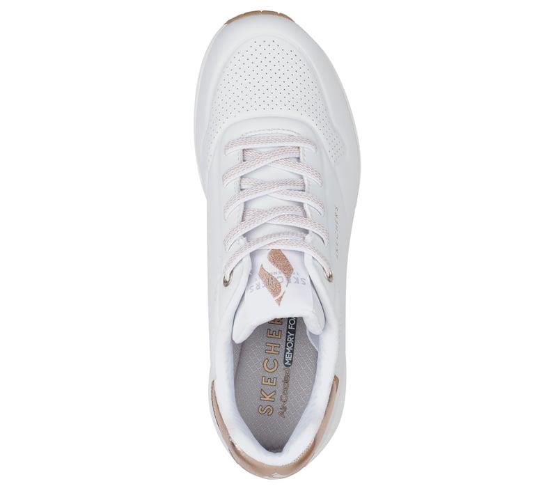 Women's Wide Fit Skechers Uno 155196W Shimmer Away Trainers - White