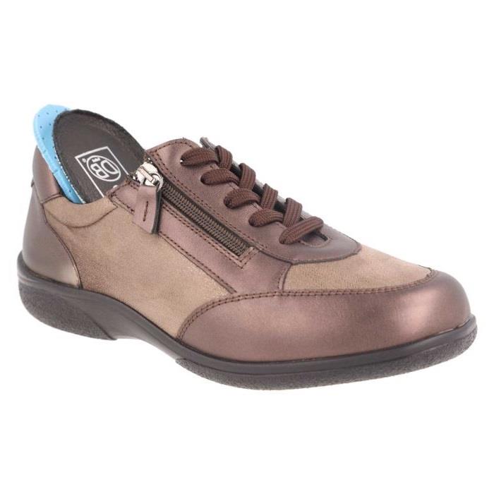 Women's Wide Fit DB Wayfaring Trainers in Brown Leather / Taupe Stretch - Image 1