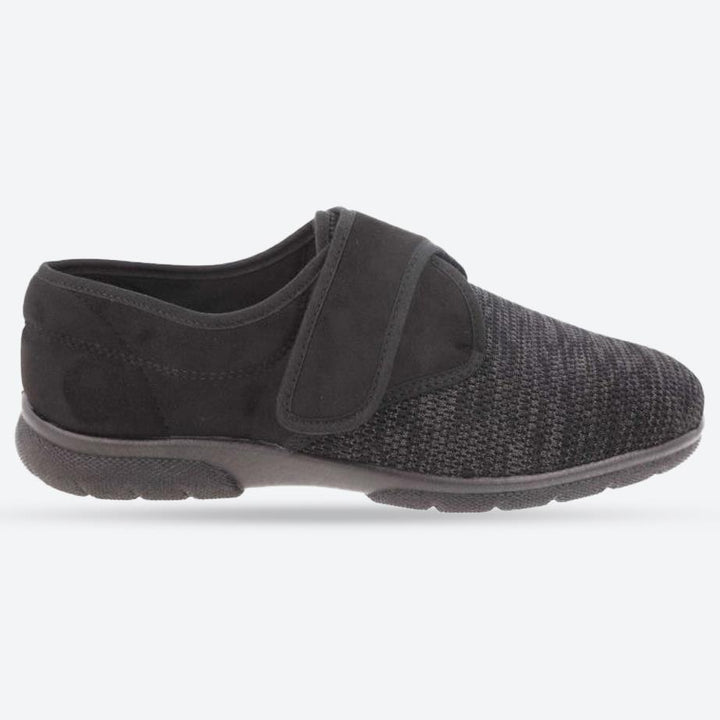 Men's Wide Fit DB Orson Velcro Slippers in Black Stretch / Black Suedette - Image 1