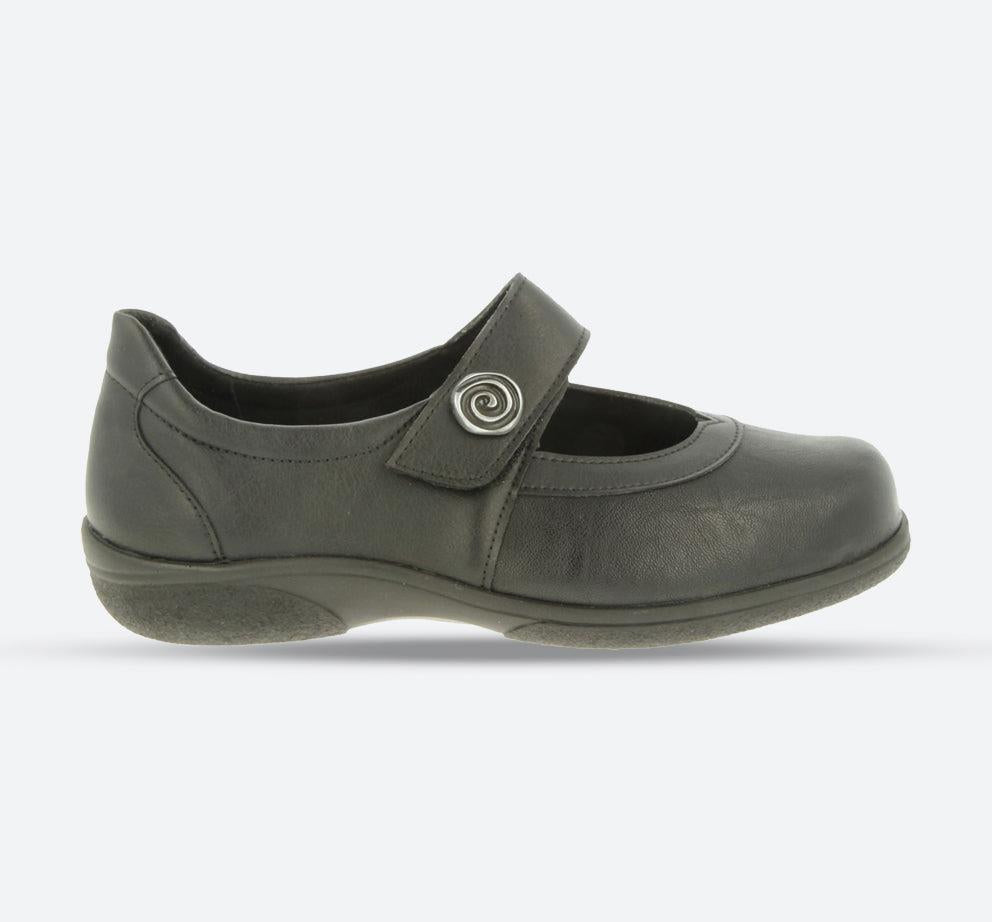 Womens Wide Fit DB Patience Shoes in Black Stretch - Image 1