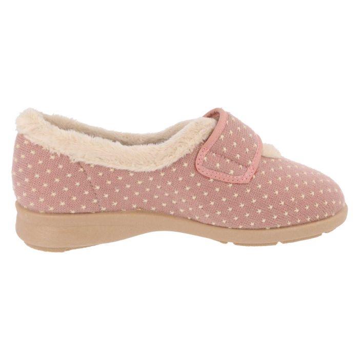 Women's Wide Fit DB Snowdrop Slippers in Rose Star Stitched Textile - Image 9