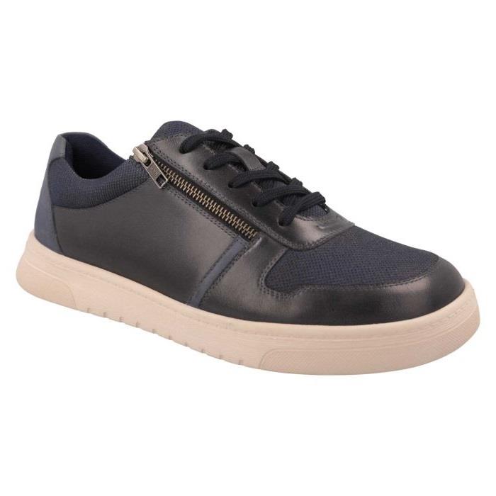 Men's Wide Fit DB Noah Shoes in Navy Leather / Navy Mesh - Image 3