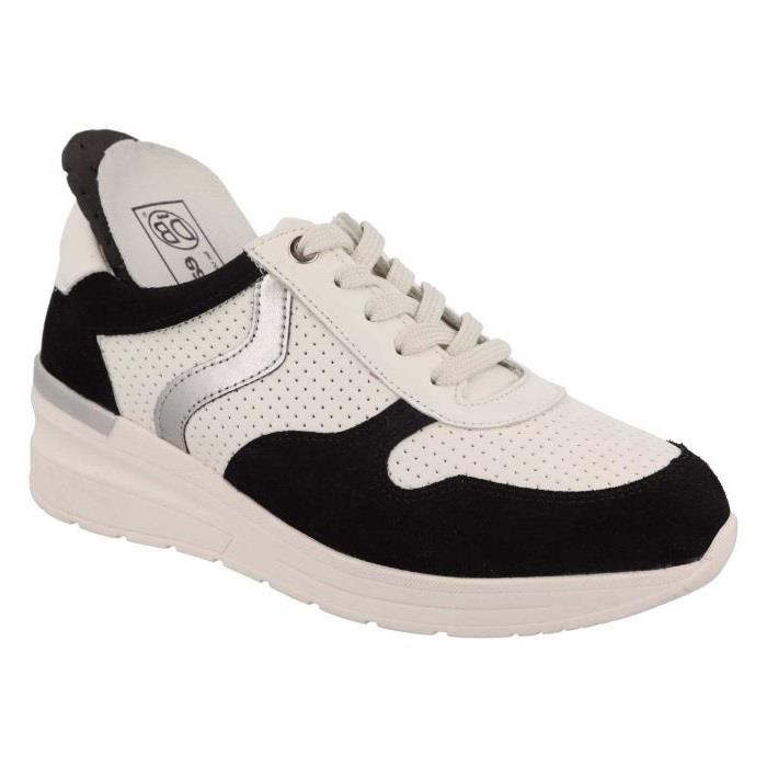 Women's Wide Fit DB Speedwell Trainers in White Leather / Black Suede - Image 4