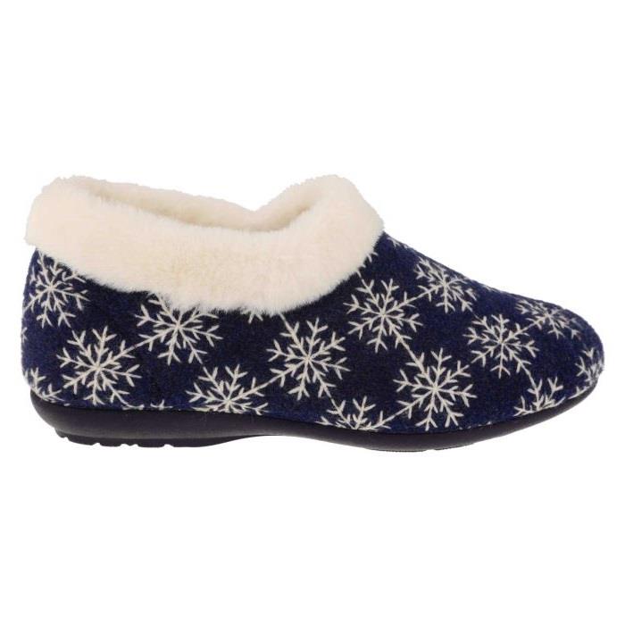 Women's Wide Fit DB Libby Slippers in Navy / White Snowflake - Image 1