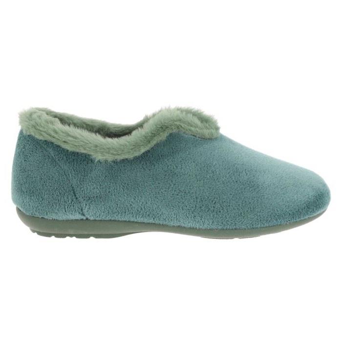 Women's Wide Fit DB Faye Slip on Slippers in Navy Velour - Image 1