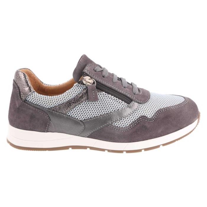 Women's Wide Fit DB Ava Lace Up Trainers in Black Leather / Gold Mesh - Image 12
