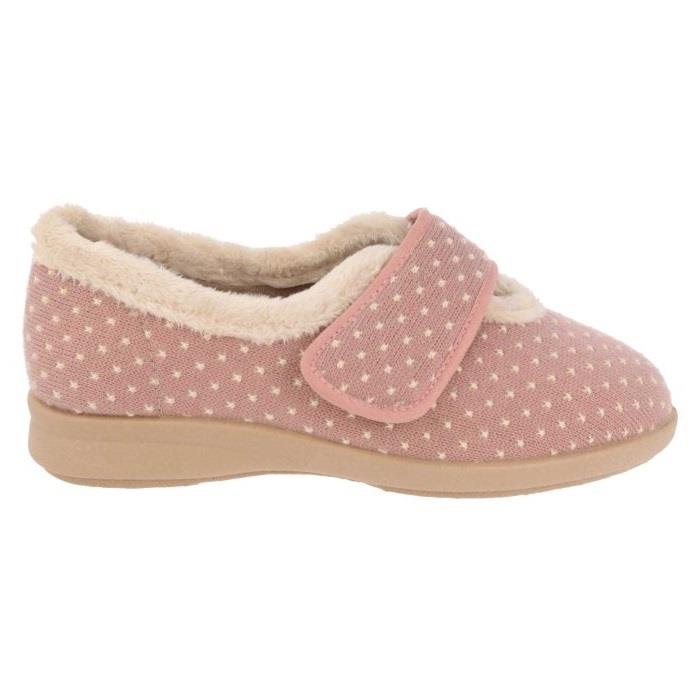 Women's Wide Fit DB Snowdrop Slippers in Rose Star Stitched Textile - Image 1