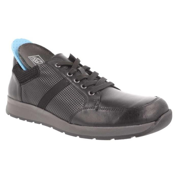 Men's Wide Fit DB Jerome Trainers in Black Leather - Image 1