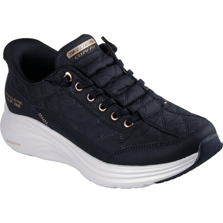 Women's Wide Fit Skechers 150413 Slip-ins Contour Foam Cozy Fit Golden Hour Trainers in Black/Rose Gold - Image 1
