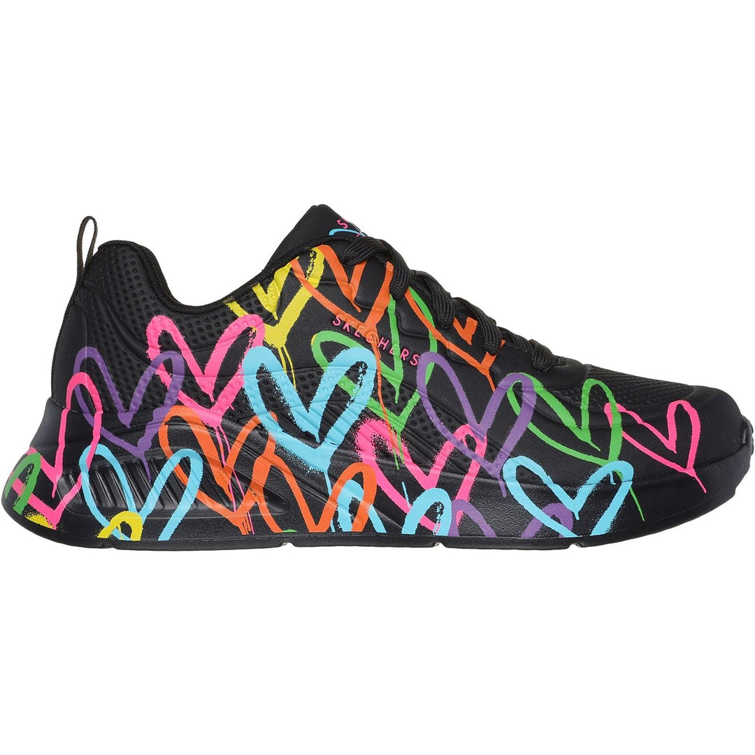 Women's Wide Fit Skechers 177977 Uno Lite Heart Of Hearts Trainers in Black/Multi - Image 2