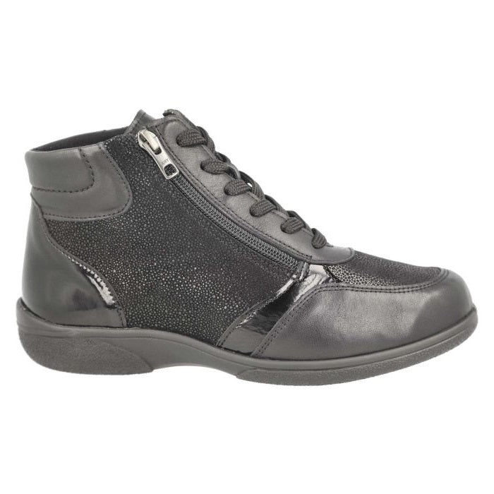Women's Wide Fit DB Nova Boots in Black Leather / Patent / Stretch - Image 3