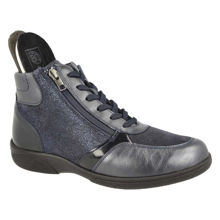 Women's Wide Fit DB Nova Boots in Black Leather / Patent / Stretch - Image 1