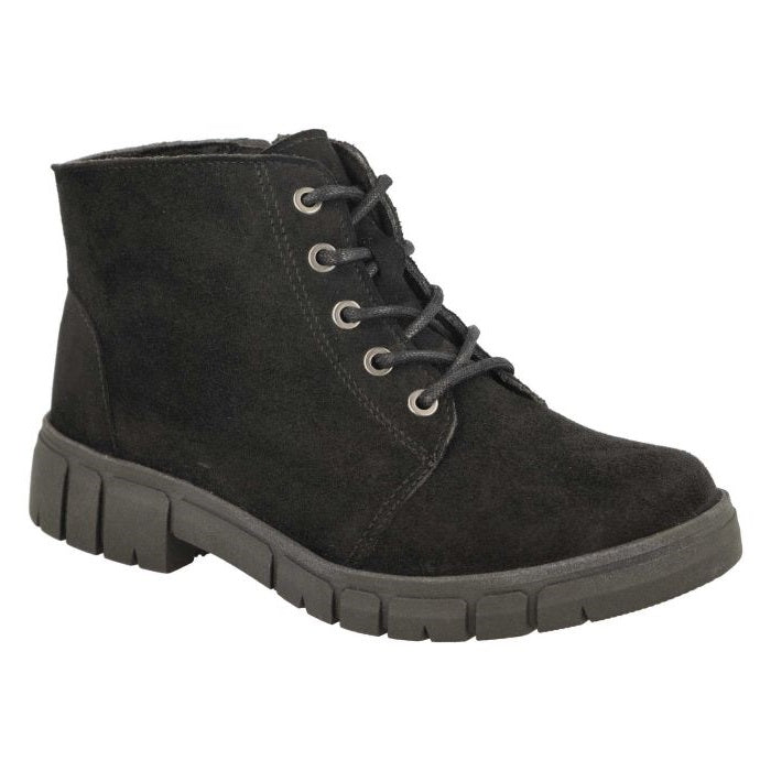 Women's Wide Fit DB Poplar Boots in Black Suedette - Image 1