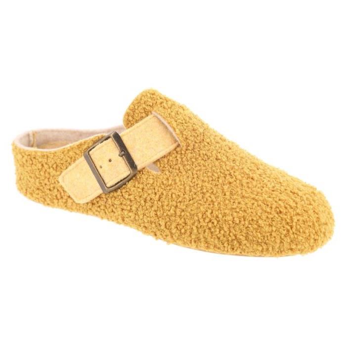 Women's Wide Fit DB Gill Buckle Mule Slippers in Pink Fleece - Image 1