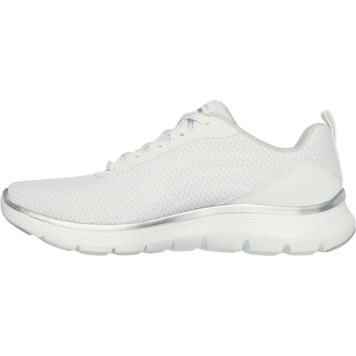 Womens Wide Fit Skechers 150206 Flex Appeal 5.0 Uptake Trainers in White/Silver - Image 1
