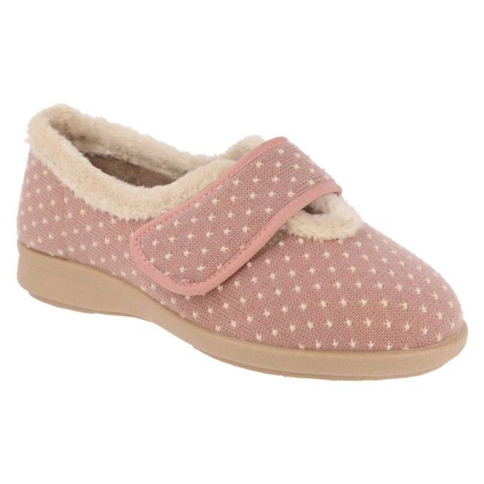 Women's Wide Fit DB Snowdrop Slippers in Rose Star Stitched Textile - Image 1