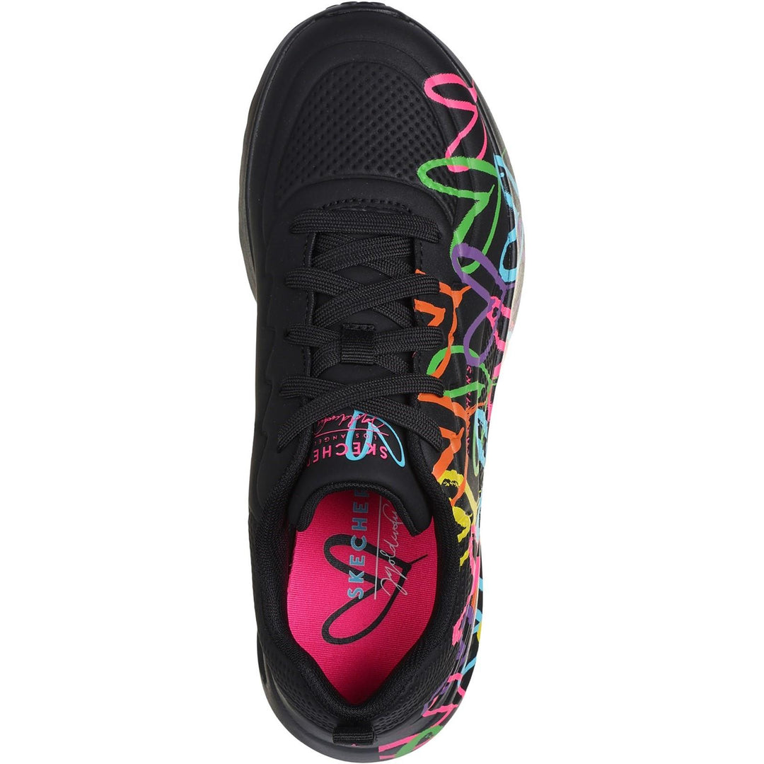 Women's Wide Fit Skechers 177977 Uno Lite Heart Of Hearts Trainers in Black/Multi - Image 5