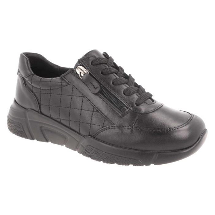 Women's Wide Fit DB Harebell Zip/Lace Shoes in Black Leather - Image 3