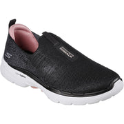 Women's Wide Fit Skechers 124502 Go Walk 6 Glimmering Trainers - Black/Pink