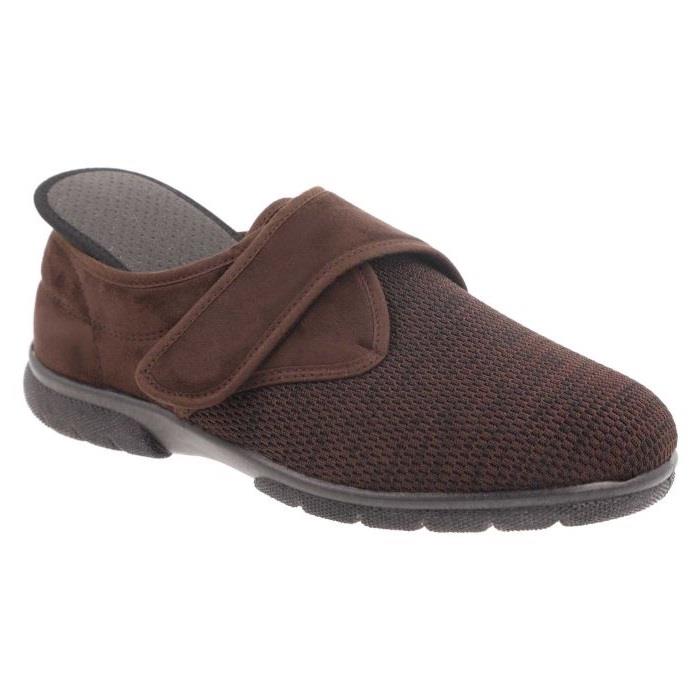 Men's Wide Fit DB Orson Velcro Slippers in Black Stretch / Black Suedette - Image 1