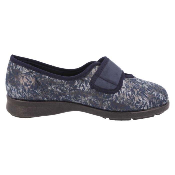Women's Wide Fit DB Lavender Slippers in Blue Floral Stretch Textile - Image 10