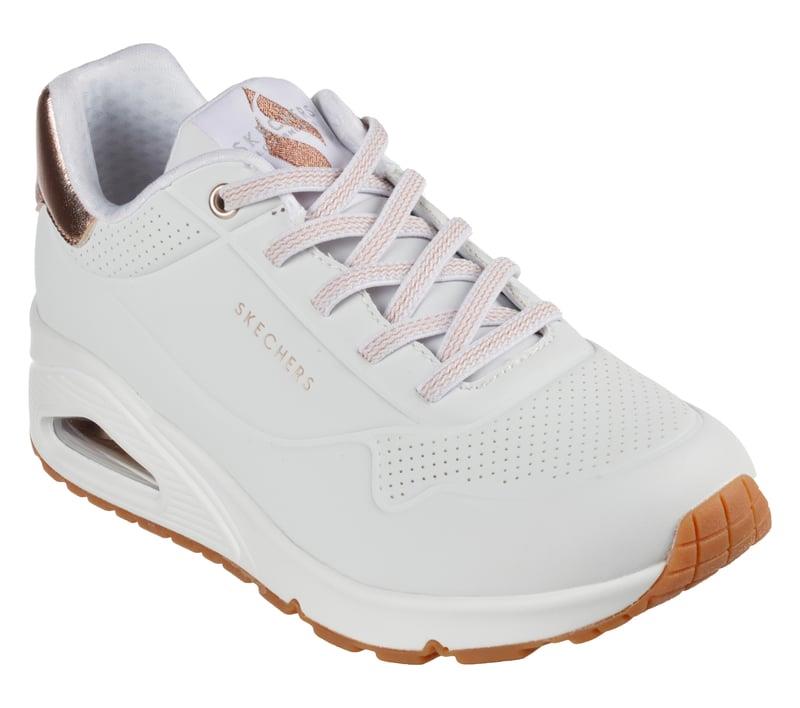 Women's Wide Fit Skechers Uno 155196W Shimmer Away Trainers - White