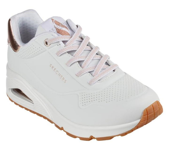 Women's Wide Fit Skechers Uno 155196W Shimmer Away Trainers - White