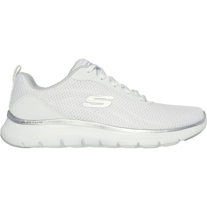 Womens Wide Fit Skechers 150206 Flex Appeal 5.0 Uptake Trainers in White/Silver - Image 1
