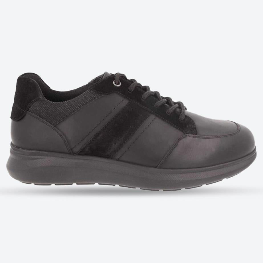Men's Wide Fit DB Owen Lace Up Trainers in Black Leather / Black Suede - Image 1