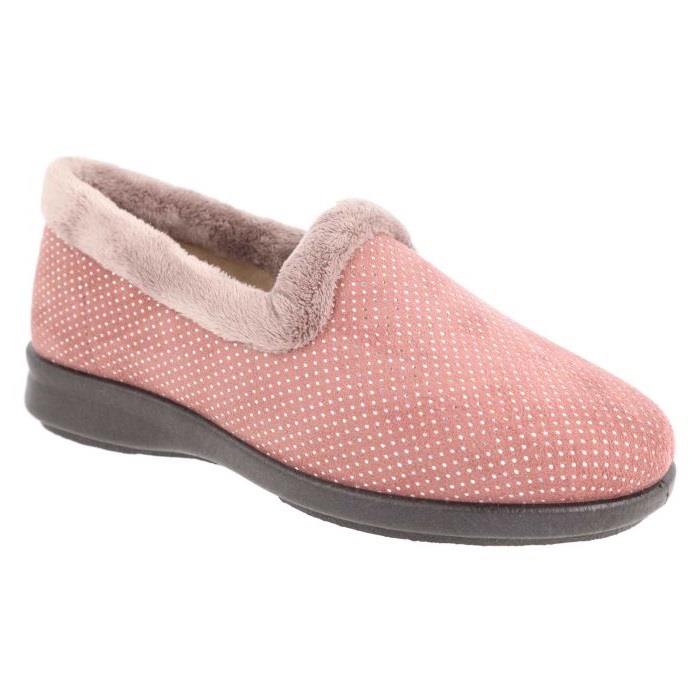 Women's Wide Fit DB Betony Slippers in Rose Velour / Shiny Dot - Image 1