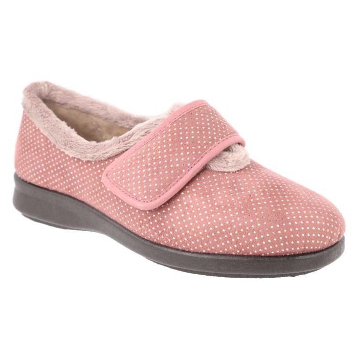 Women's Wide Fit DB Heidi Slippers in Black Velour / Shiny Dot - Image 1