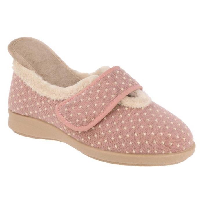 Women's Wide Fit DB Snowdrop Slippers in Rose Star Stitched Textile - Image 11