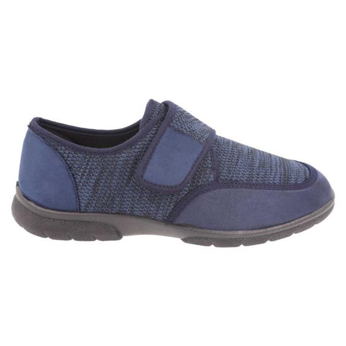 Men's Wide Fit DB Gavin Velcro Slippers in Navy Stretch / Navy Suedette - Image 2