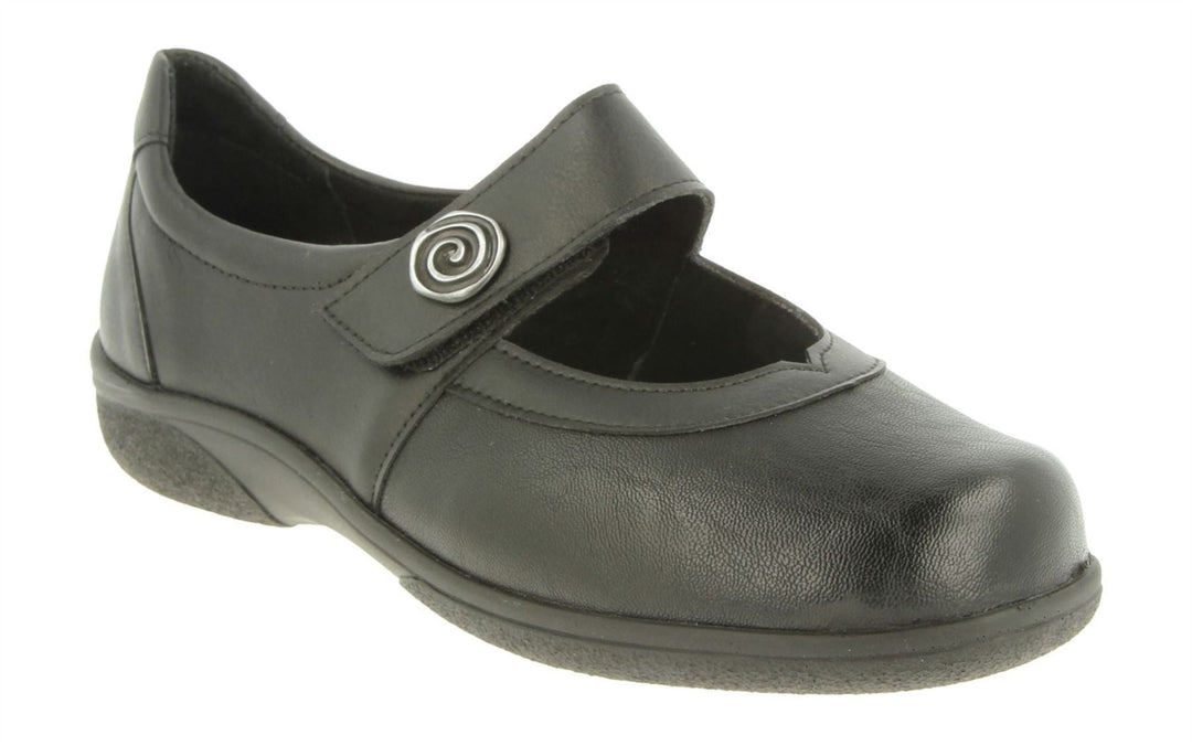 Womens Wide Fit DB Patience Shoes in Black Stretch - Image 3
