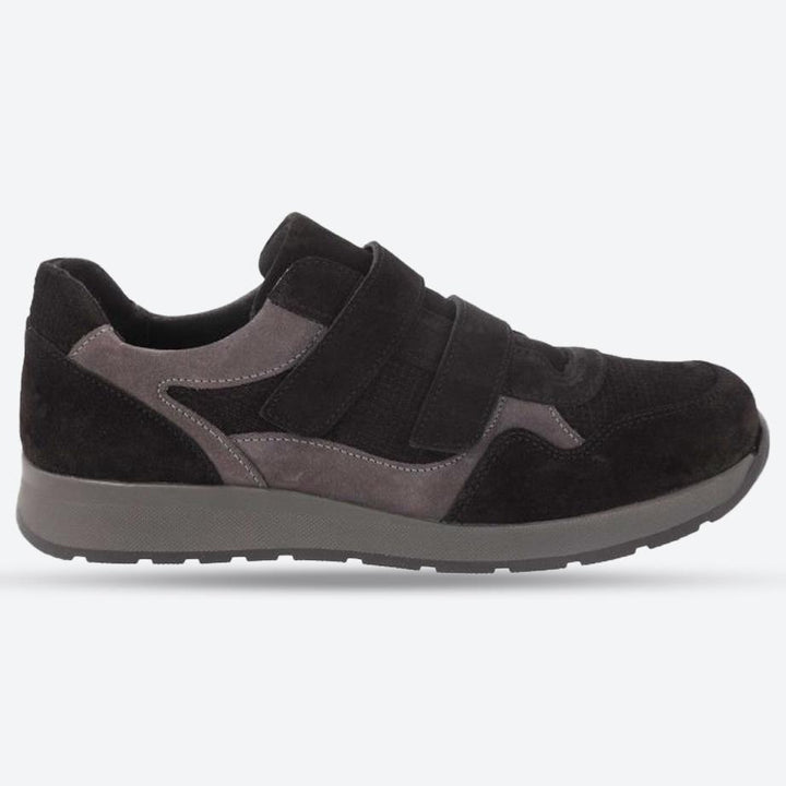 Men's Wide Fit DB Edmund Trainers in Black / Grey Suede - Image 1