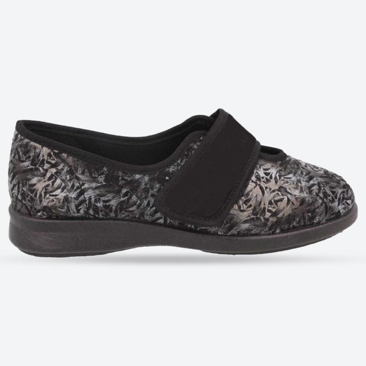 Women's Wide Fit DB Lavender Slippers in Blue Floral Stretch Textile - Image 1
